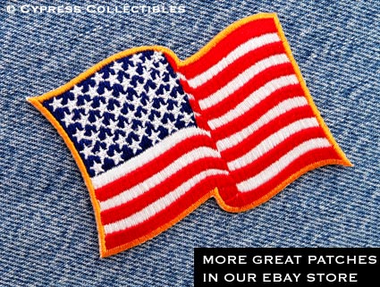 AMERICAN FLAG EMBROIDERED PATCH iron on GOLD WAVING USA  