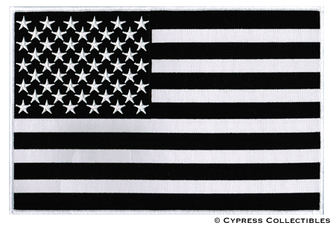 American Flag Embroidered Patch – Iron-On, Black/White, US Made, By Fast Service Patches